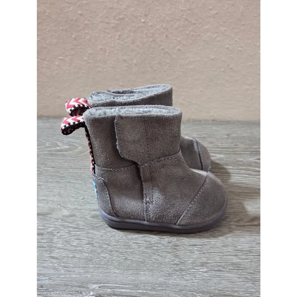 Toms Infant Baby Gray Suede Plush-Lined Winter Boots - Size 3